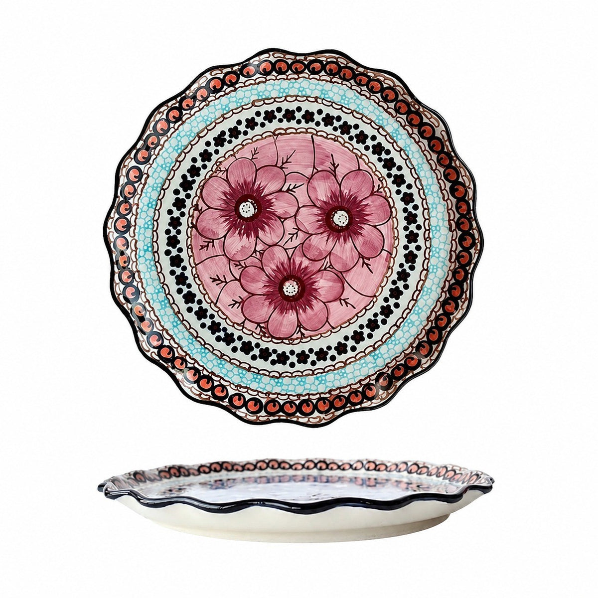 Underglaze Porcelain Floral Shallow Plate, 9.6 Inch - product view 1