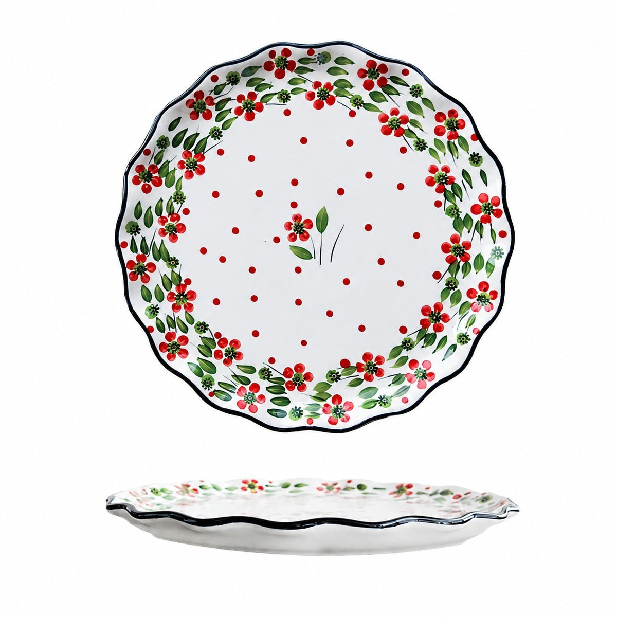 Underglaze Porcelain Floral Shallow Plate, 9.6 Inch - product view 2
