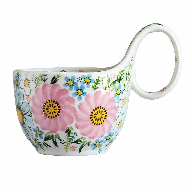 Curved-Handle Ceramic Mug, 450ml, Hand-Painted - product view 2