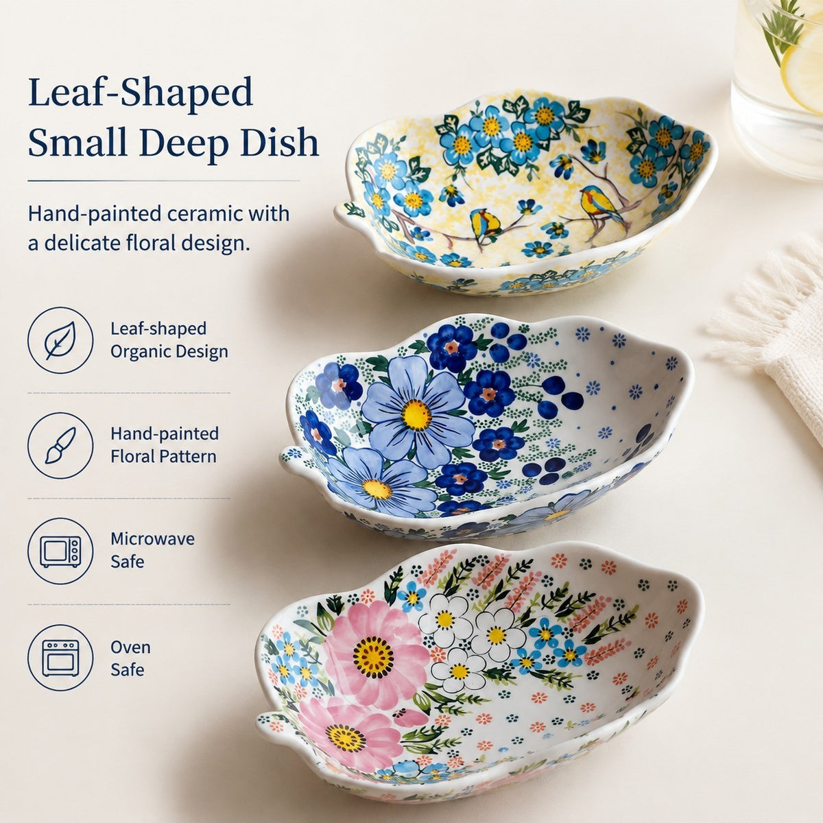 Painted Ceramic Leaf-Shaped Deep Dish, Small - detail 2