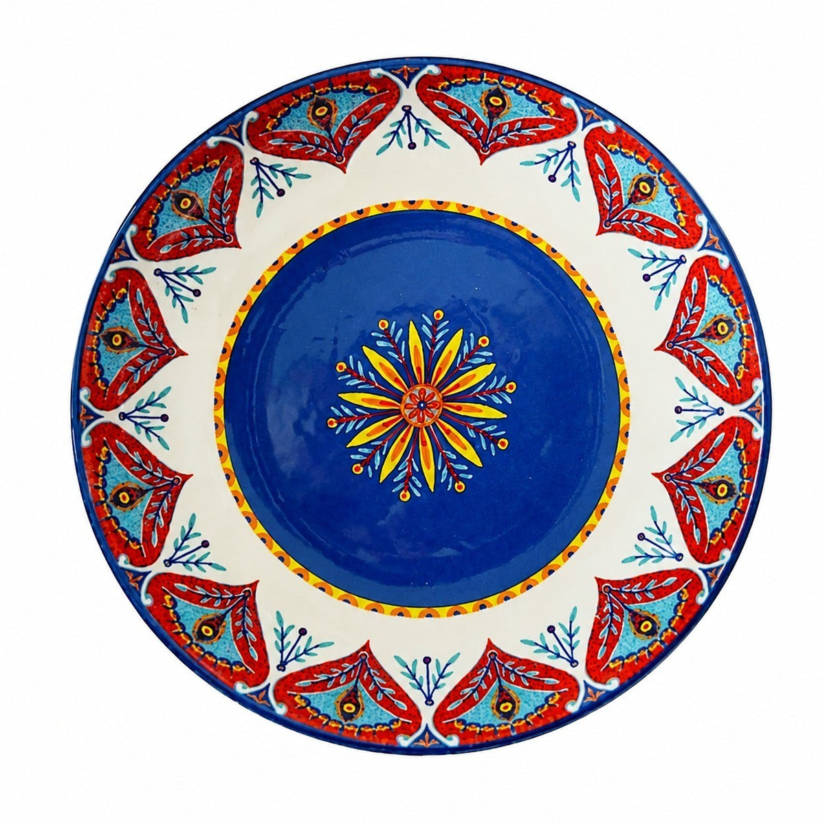 Underglaze Pottery Floral Soup Plate, Hand-Painted - product view 3