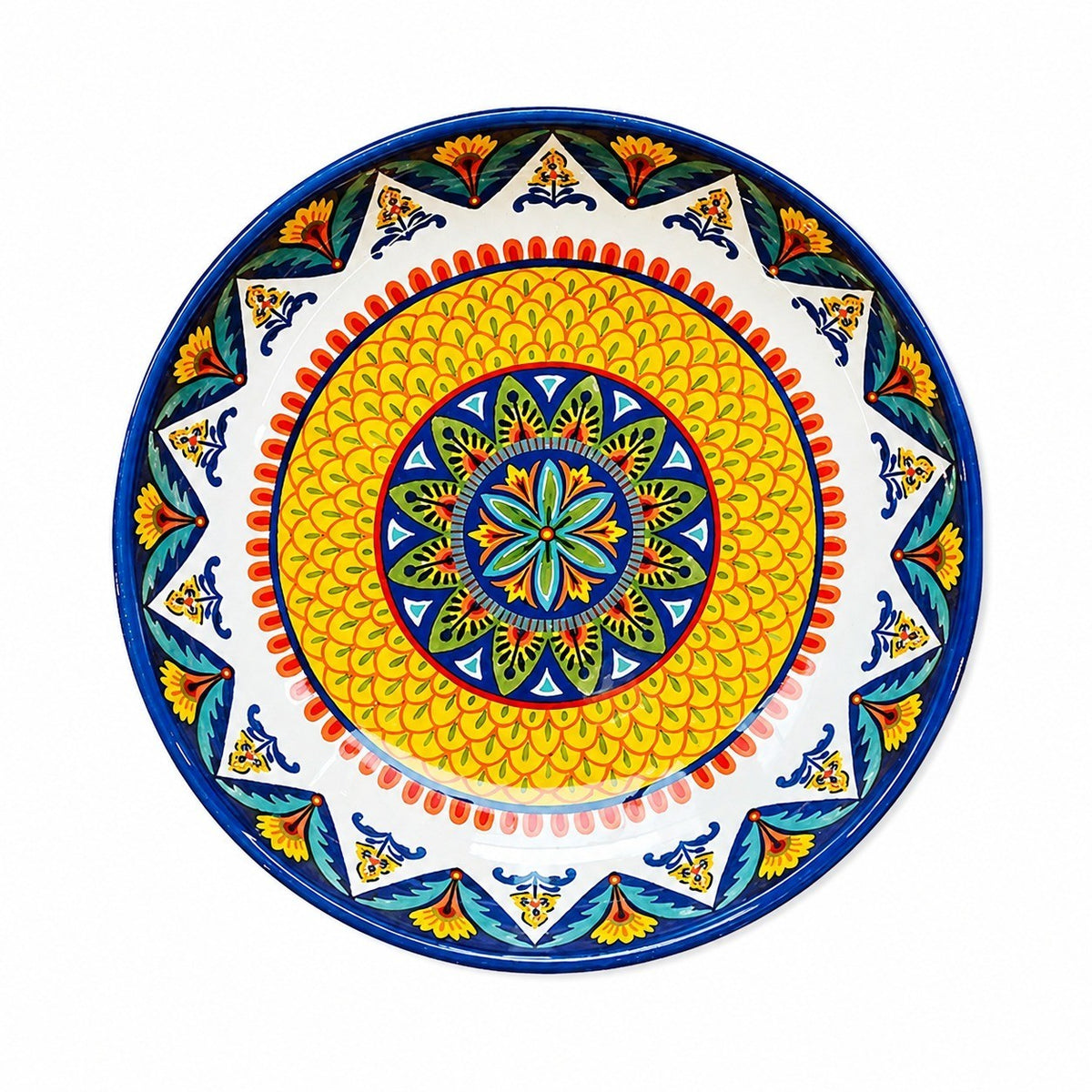 Underglaze Pottery Floral Soup Plate, Hand-Painted - product view 1
