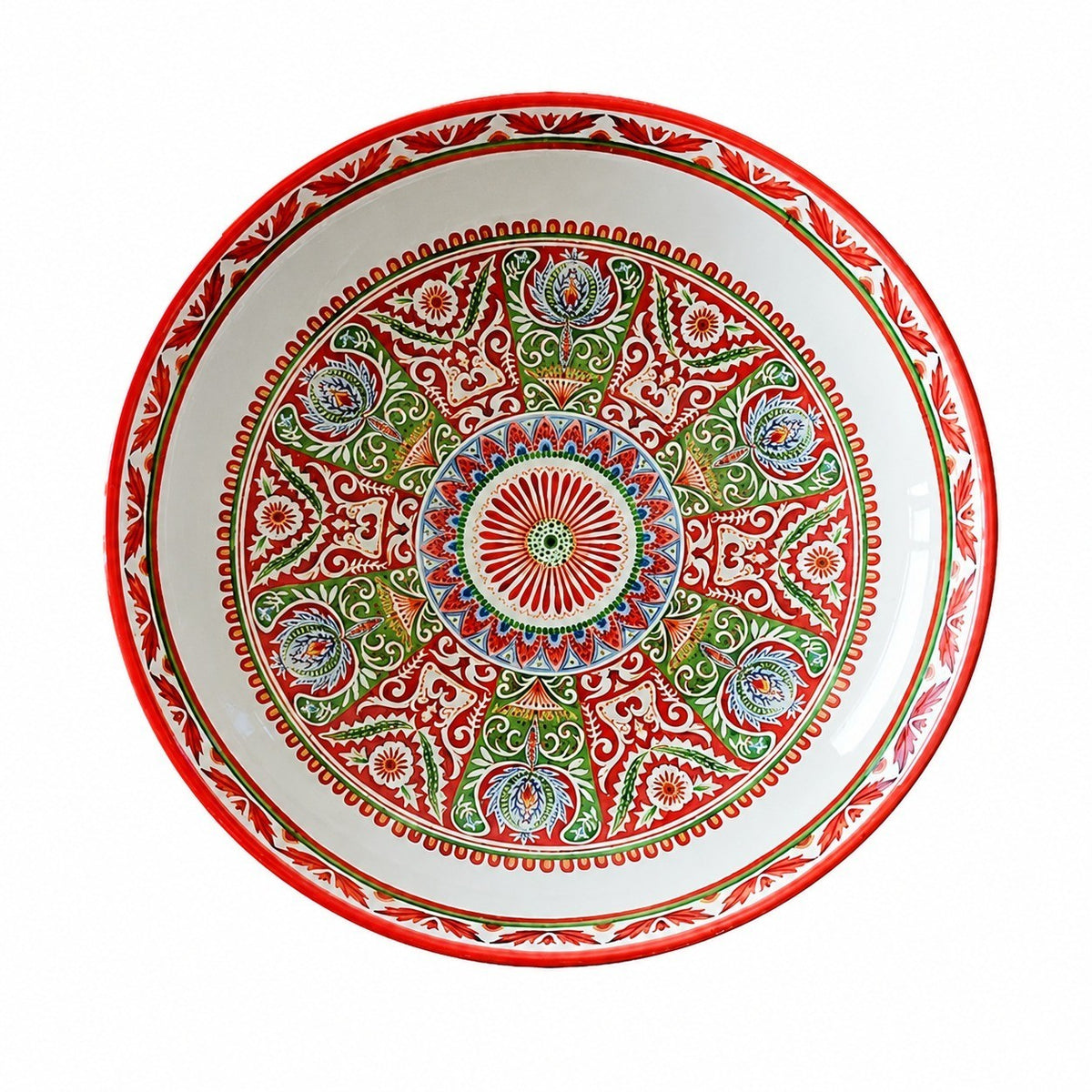 Underglaze Pottery Floral Soup Plate, Hand-Painted - product view 5