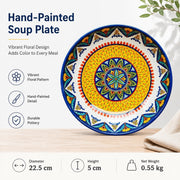 Underglaze Pottery Floral Soup Plate, Hand-Painted - detail 1