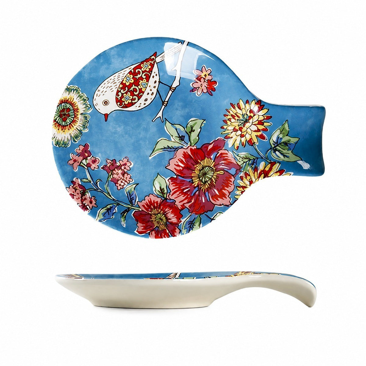 Underglaze Pottery Floral Handled Dish, 19x14 cm - product view 2