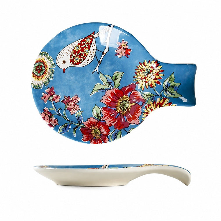 Underglaze Pottery Floral Handled Dish, 19x14 cm - product view 2