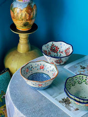 Curved Rim Porcelain Conical Bowl, 6.6 in, Hand-Painted - detail 3