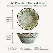 Curved Rim Porcelain Conical Bowl, 6.6 in, Hand-Painted - detail 1