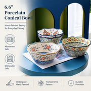 Curved Rim Porcelain Conical Bowl, 6.6 in, Hand-Painted - detail 2