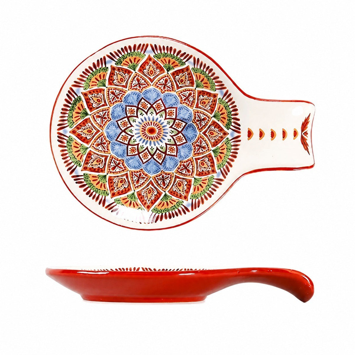 Underglaze Pottery Floral Handled Dish, 19x14 cm - product view 1