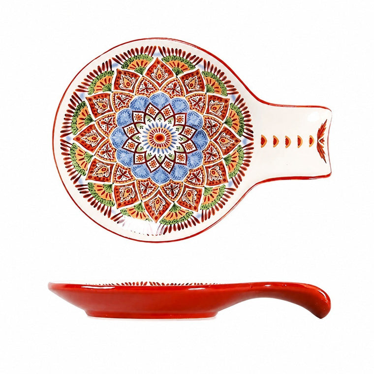 Underglaze Pottery Floral Handled Dish, 19x14 cm - product view 1