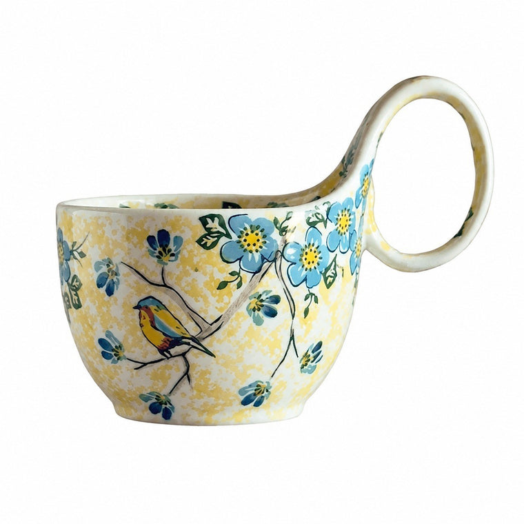 Curved-Handle Ceramic Mug, 450ml, Hand-Painted - product view 1