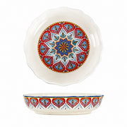 Auspicious Wheel Floral Underglaze Pottery Deep Plate - product view 1
