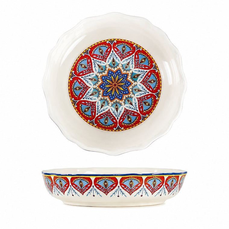 Auspicious Wheel Floral Underglaze Pottery Deep Plate - product view 1
