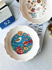 Auspicious Wheel Floral Underglaze Pottery Deep Plate - detail 3