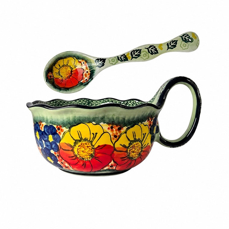 Underglaze Porcelain Floral Handled Bowl, 900ml - product view 1