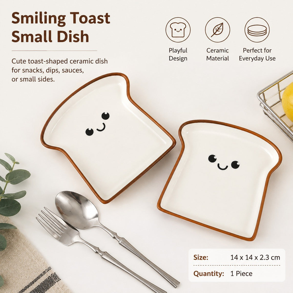 Smiling Toast Small Dish, 14 x 14 x 2.3 cm, Ceramic Plate - detail 2