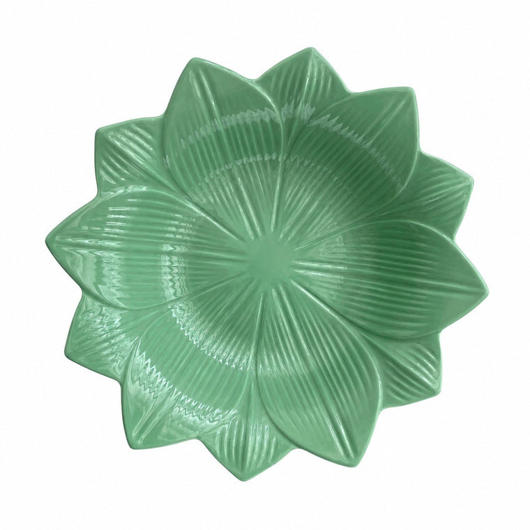 Lotus Petal Green Deep Plate, Ceramic Dinnerware, Elegant Floral Design - product view 1