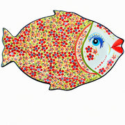 Extra-Large Fish-Shaped Ceramic Plate, Three-Color Floral, Hand-Painted - product view 1
