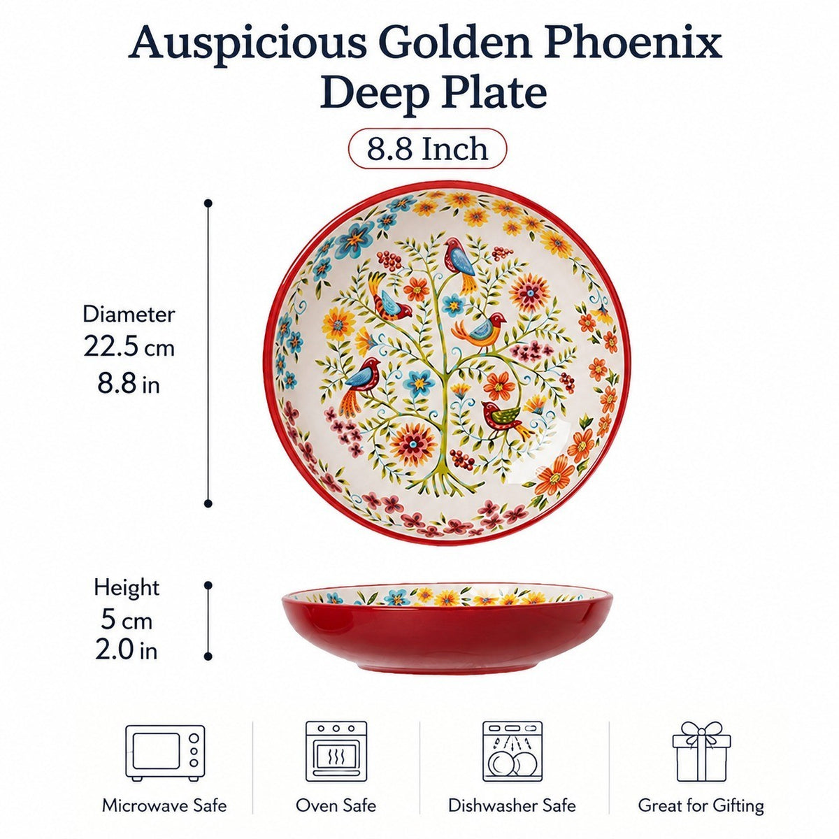 Auspicious Golden Phoenix Deep Plate, 8.8 Inch - detail 1