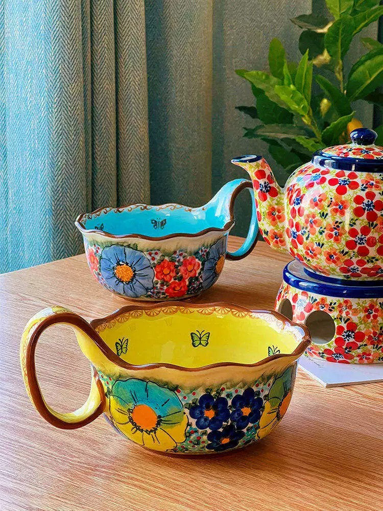 Underglaze Porcelain Floral Handled Bowl, 900ml - detail 1