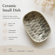 Ceramic Small Dish, 4-Piece Pack, Black Leaf Design, Underglaze Decorative - detail 1