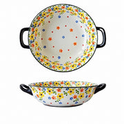 Large Ceramic Soup Bowl with Double Handles, Spring Welcome Design - product view 1