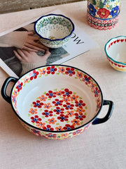 Large Ceramic Soup Bowl with Double Handles, Spring Welcome Design - detail 2
