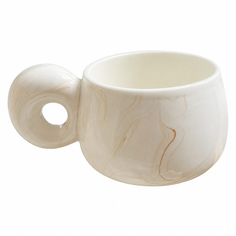 Marble Pattern Round Handle Cup, Ceramic Coffee Mug - product view 1