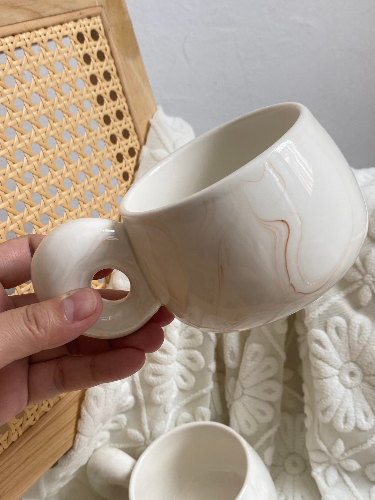 Marble Pattern Round Handle Cup, Ceramic Coffee Mug - detail 2