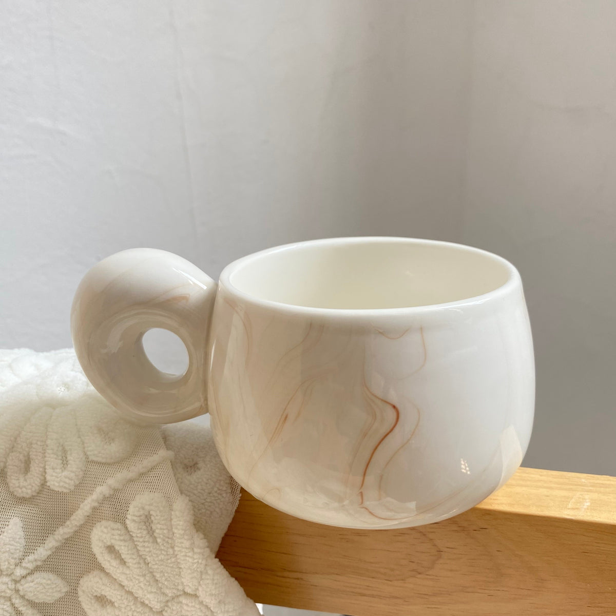 Marble Pattern Round Handle Cup, Ceramic Coffee Mug - detail 1