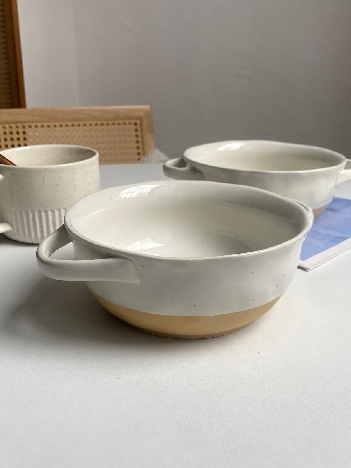 Rustic Pottery Two-Handled Soup Bowl, 21 x 16 x 6.5 cm, Ceramic Serving Bowl - detail 2