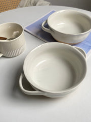 Rustic Pottery Two-Handled Soup Bowl, 21 x 16 x 6.5 cm, Ceramic Serving Bowl - detail 3