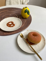 Beaded Cookie Small Dish, Ceramic Decorative Plate, Relief Detailing - detail 3