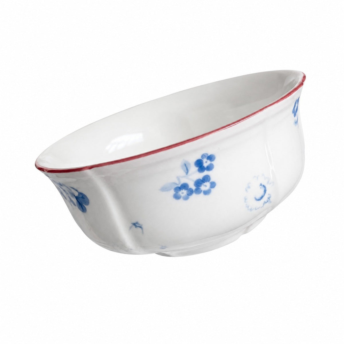 Red-Rimmed Blue Floral Rice Bowl, V Style, 4.75 Inch - product view 2