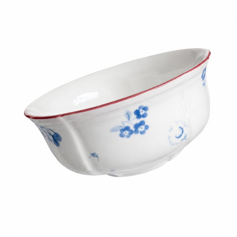 Red-Rimmed Blue Floral Rice Bowl, V Style, 4.75 Inch - product view 2