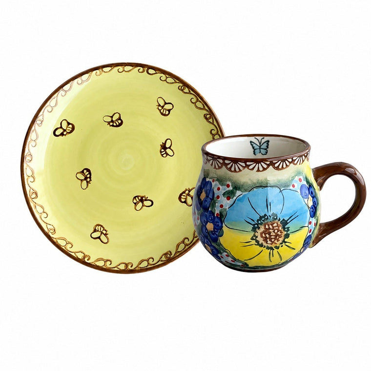 Butterfly Coffee Cup and Saucer Set, Large Saucer, Ceramic - product view 2