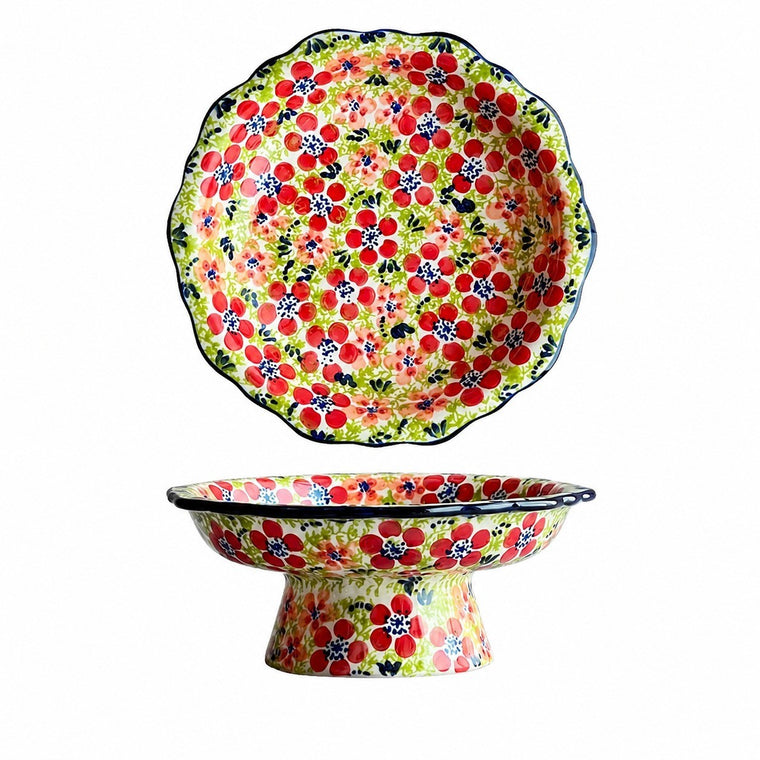 Footed Plate & Large Cup Set, Three-Color Floral, Hand-Painted - product view 1
