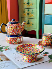 Footed Plate & Large Cup Set, Three-Color Floral, Hand-Painted - detail 3