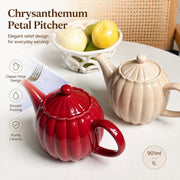 Ceramic Pitcher, Chrysanthemum Petal Relief, 901ml-1L, Nude - detail 1