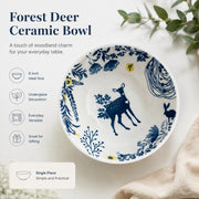 Forest Deer Ceramic Bowl, 6 Inch, Underglaze Decoration - detail 1