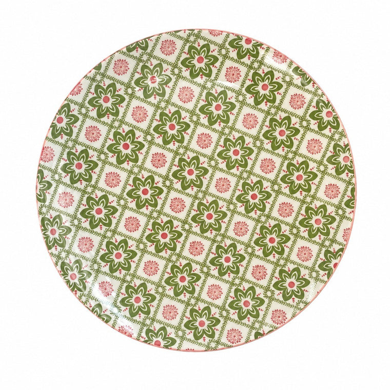 Ceramic Plate, Pink Floral Design, 21 x 2.5 cm, Decorative Dinnerware - product view 1