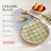 Ceramic Plate, Pink Floral Design, 21 x 2.5 cm, Decorative Dinnerware - detail 3