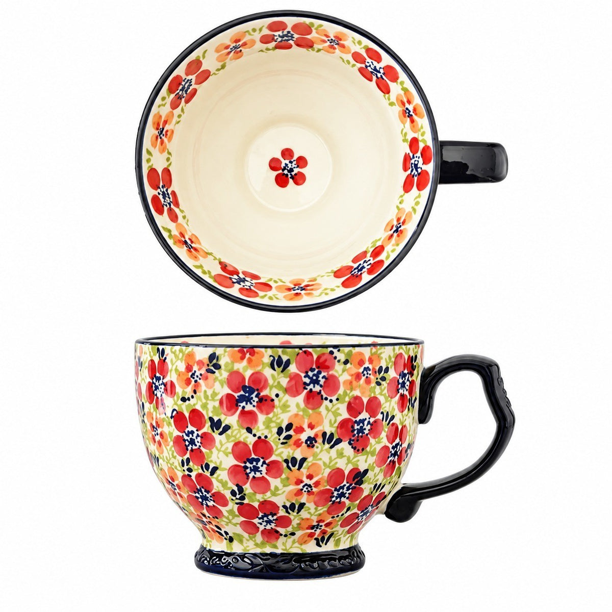 Footed Plate & Large Cup Set, Three-Color Floral, Hand-Painted - product view 2