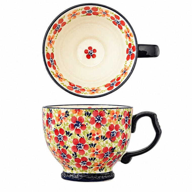 Footed Plate & Large Cup Set, Three-Color Floral, Hand-Painted - product view 2