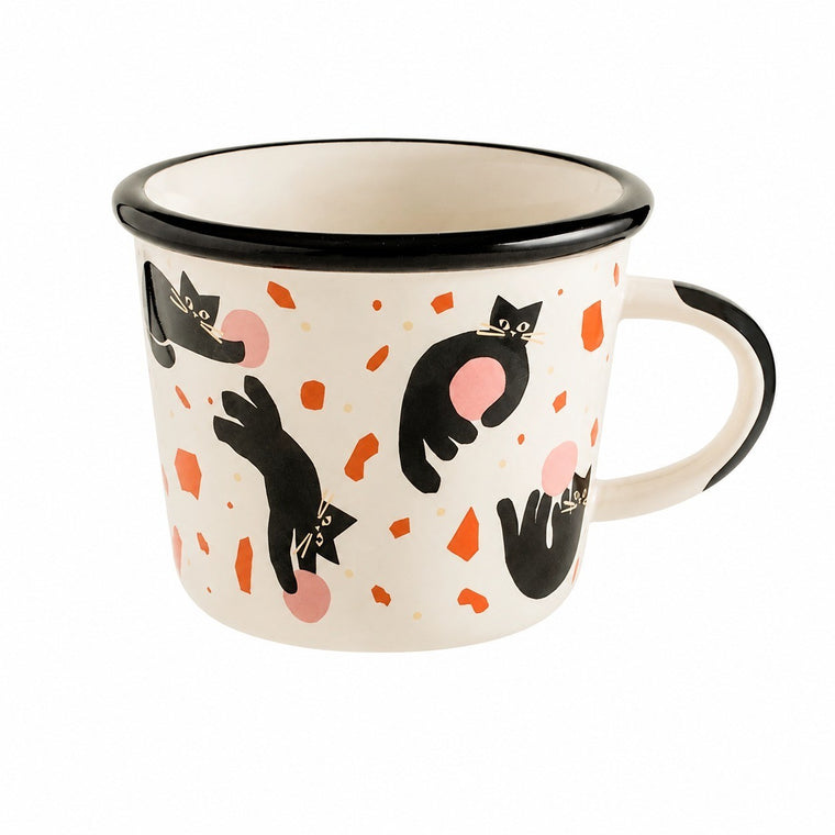 Cartoon Handled Mug, Ball-Playing Cat, Black, 320 ml, Ceramic - product view 1