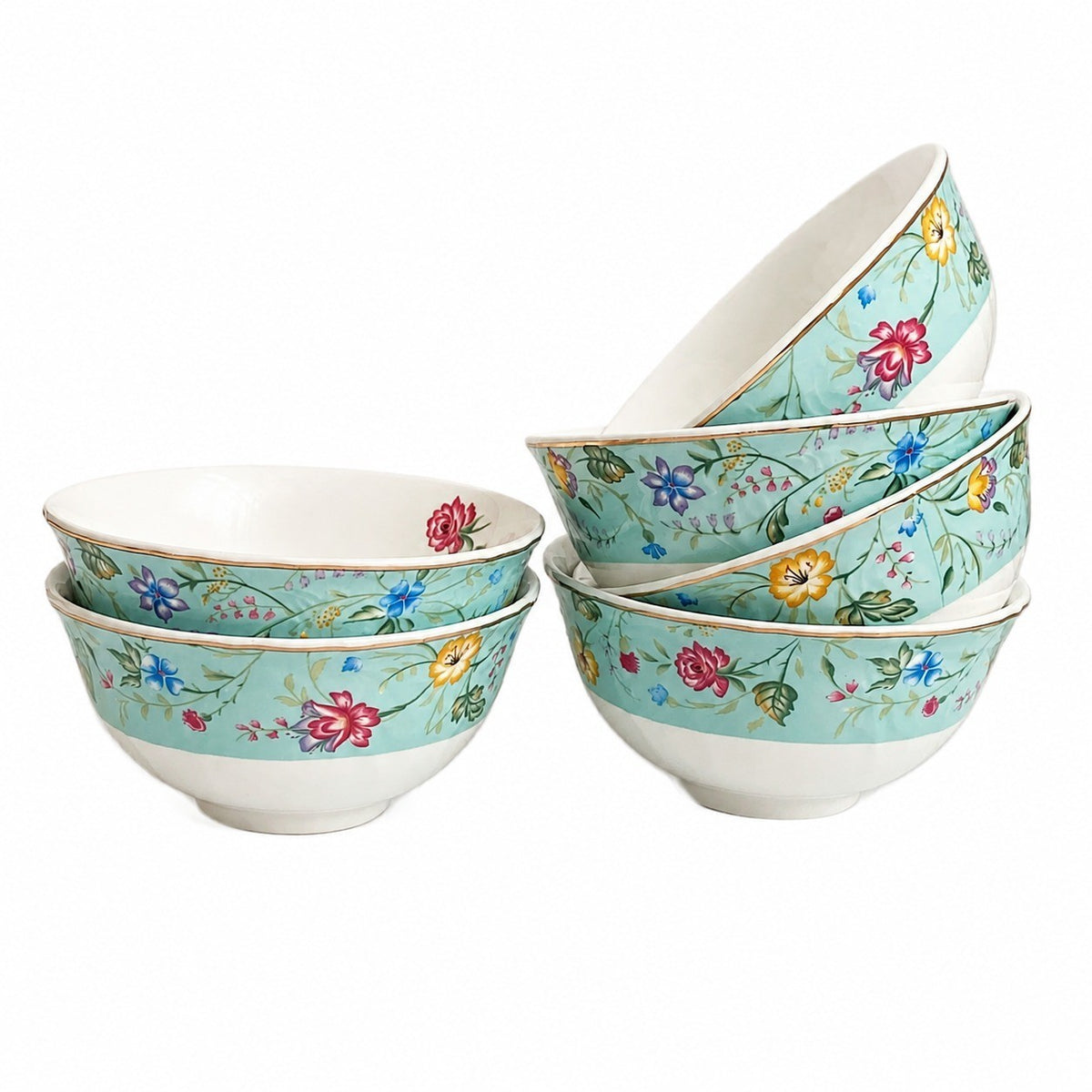 Ceramic Soup Bowl 7 Inch, Blue Floral Design, Single, Ceramic Bowl - product view 4