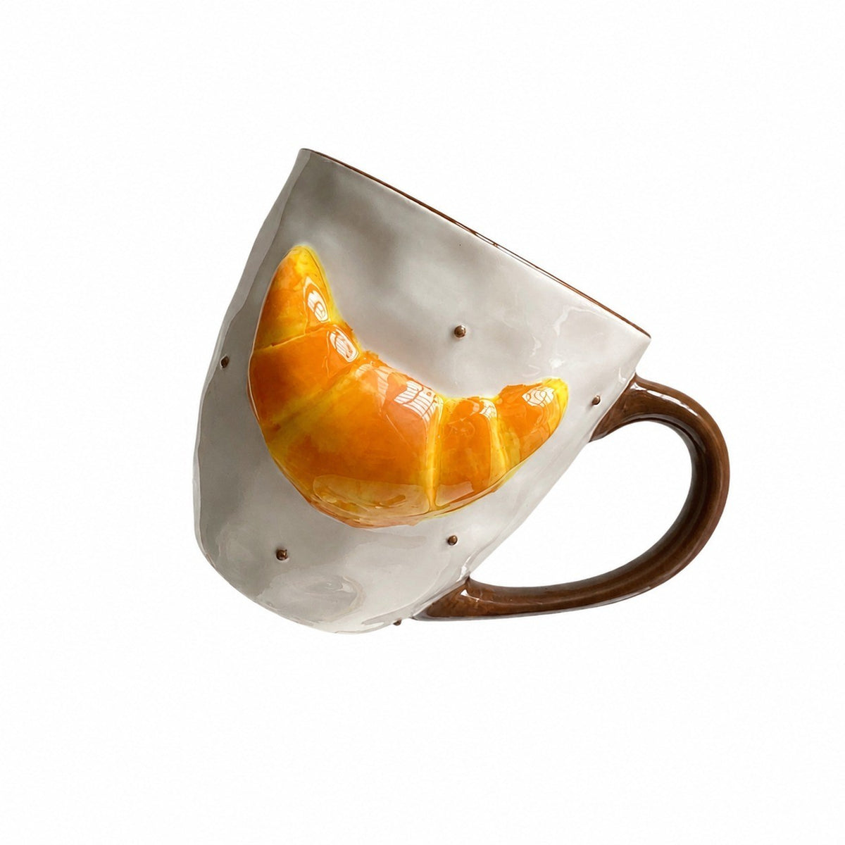 Croissant Beaded Brown Cup, Ceramic Coffee Mug, Unique Design - product view 2