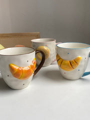 Croissant Beaded Brown Cup, Ceramic Coffee Mug, Unique Design - detail 1