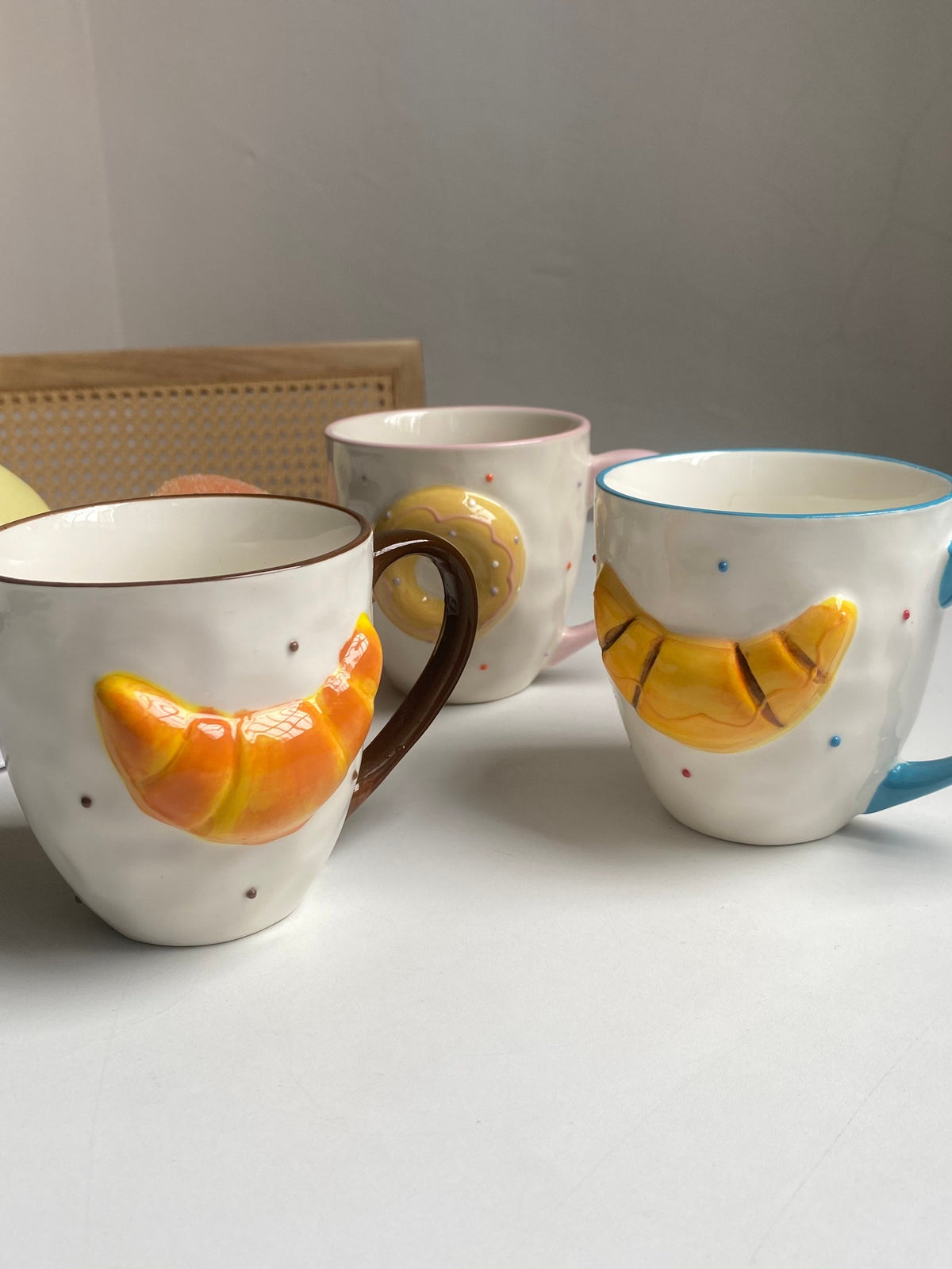 Croissant Beaded Brown Cup, Ceramic Coffee Mug, Unique Design - detail 1